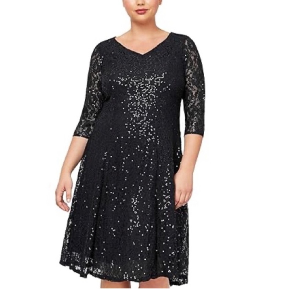MSK Black Sequin A-Line Midi Dress. Small. NWT. - Picture 3 of 14